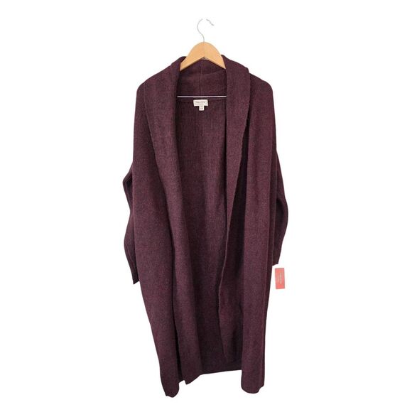 State of Day Intimates Knit Long Open Cardigan Size Small Burgundy NEW - Picture 2 of 6